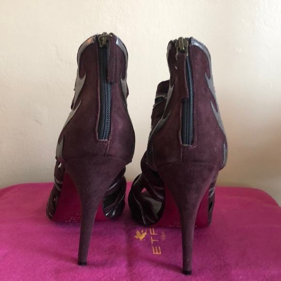 Etro Merlot & Silver Peep Toe Heel Sz39 - Picture 4 of 11